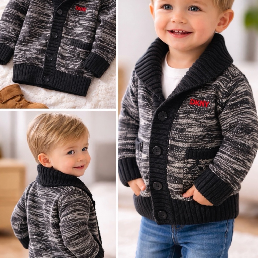 DKNY Charcoal and Black Knit Cardigan